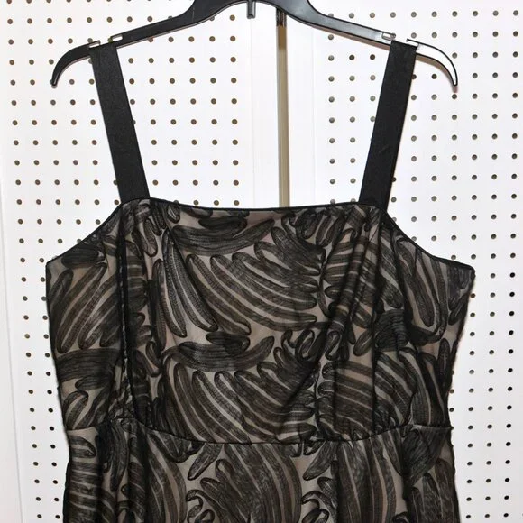 Plus Size 20W R&M Richards Black Mesh Over Nude Cocktail Party Full Skirt Dress - Picture 3 of 16